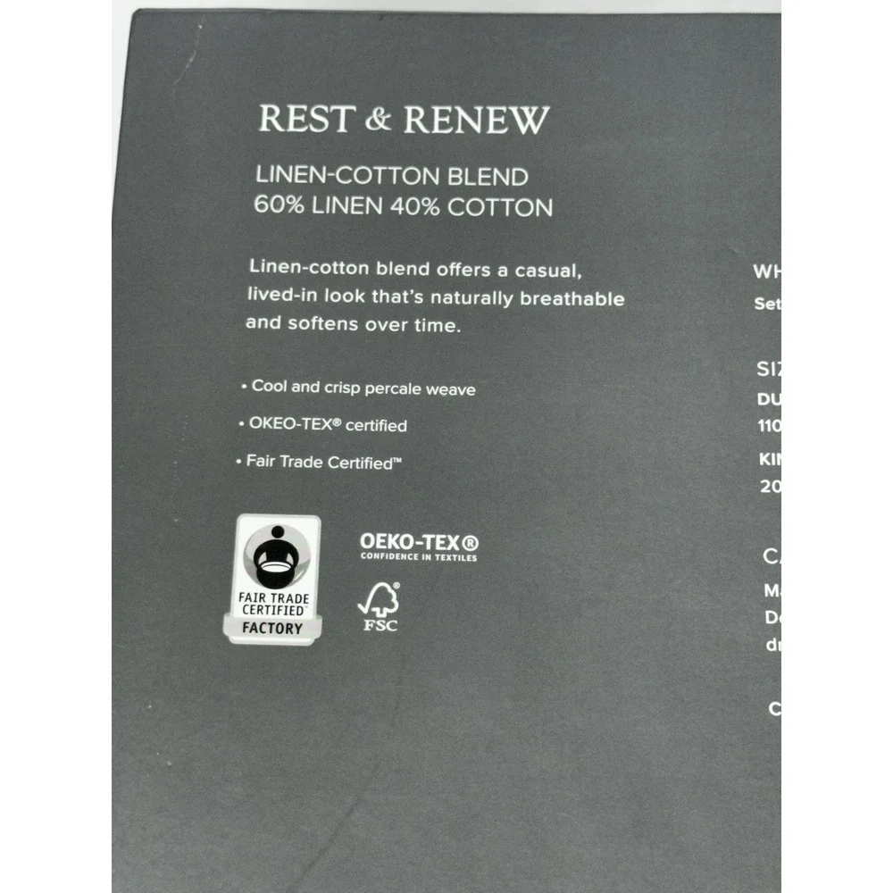 Rest & Renew King Sz Duvet Set 2 Pillow Shams Gray Linen Cotton Blend NEW
